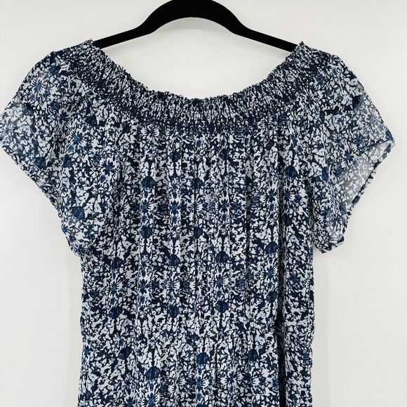 Greylin Womens Dress Size Small Blue Printed Off Shoulder Lace Hem Blouson Mini - Picture 5 of 10